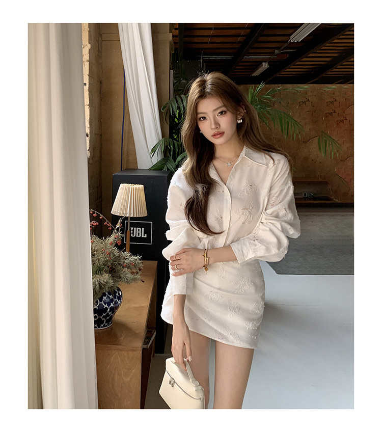 高級感假2件襯衫洋裝