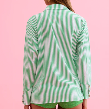 1LU0330-092 [LEO & UGO] Elegant Striped Women'S Shirt Green #JE904-GREEN (EU)