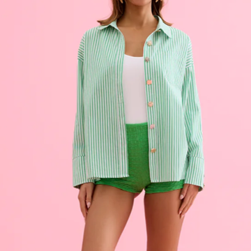 1LU0330-092 [LEO & UGO] Elegant Striped Women'S Shirt Green #JE904-GREEN (EU)