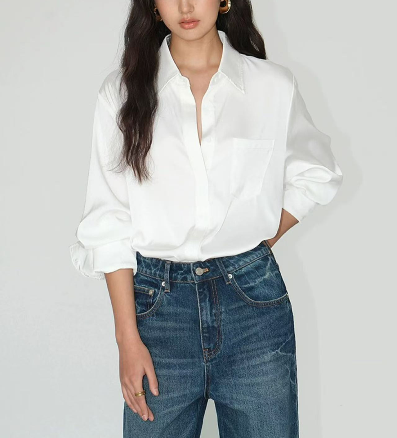 綢緞翻領百搭襯衫