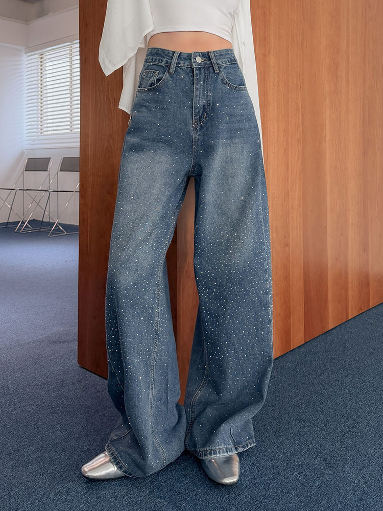 版型NO.1 ！ 滿天星鑽鑽落地褲（3色，S-XL)