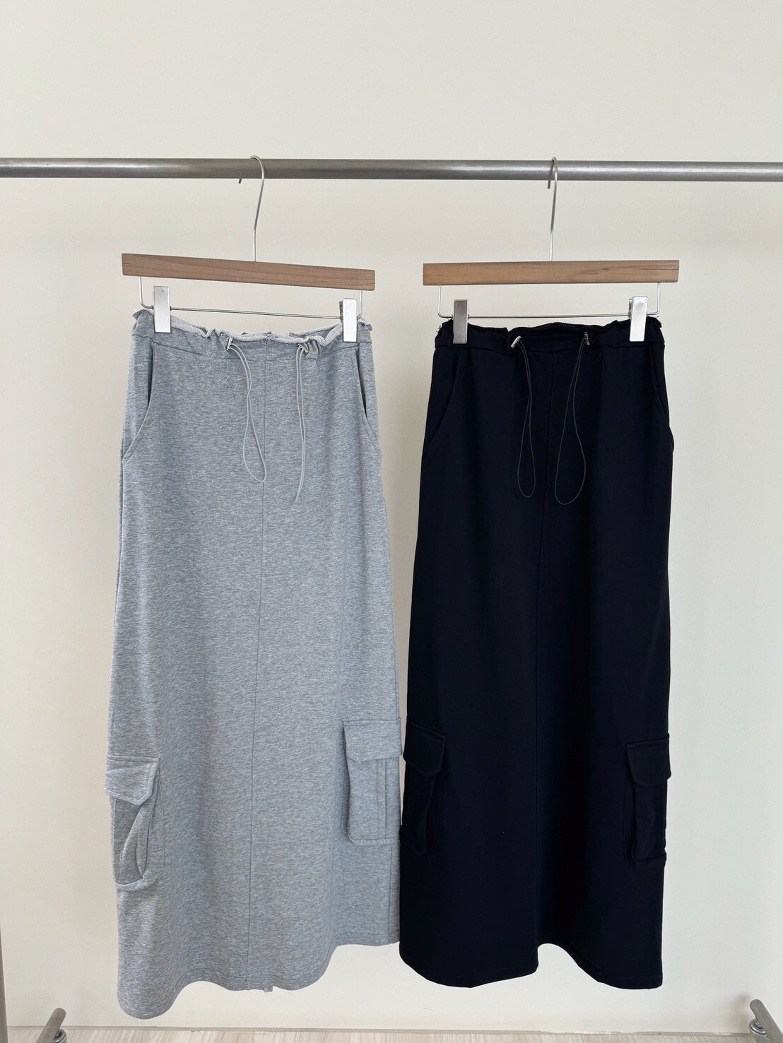 縮腰側邊口袋棉質長裙