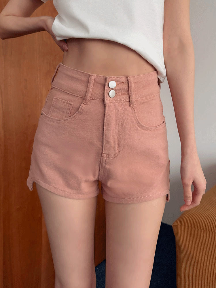 熱賣破千件！超彈雙釦挖角短褲（2色，S-XL)