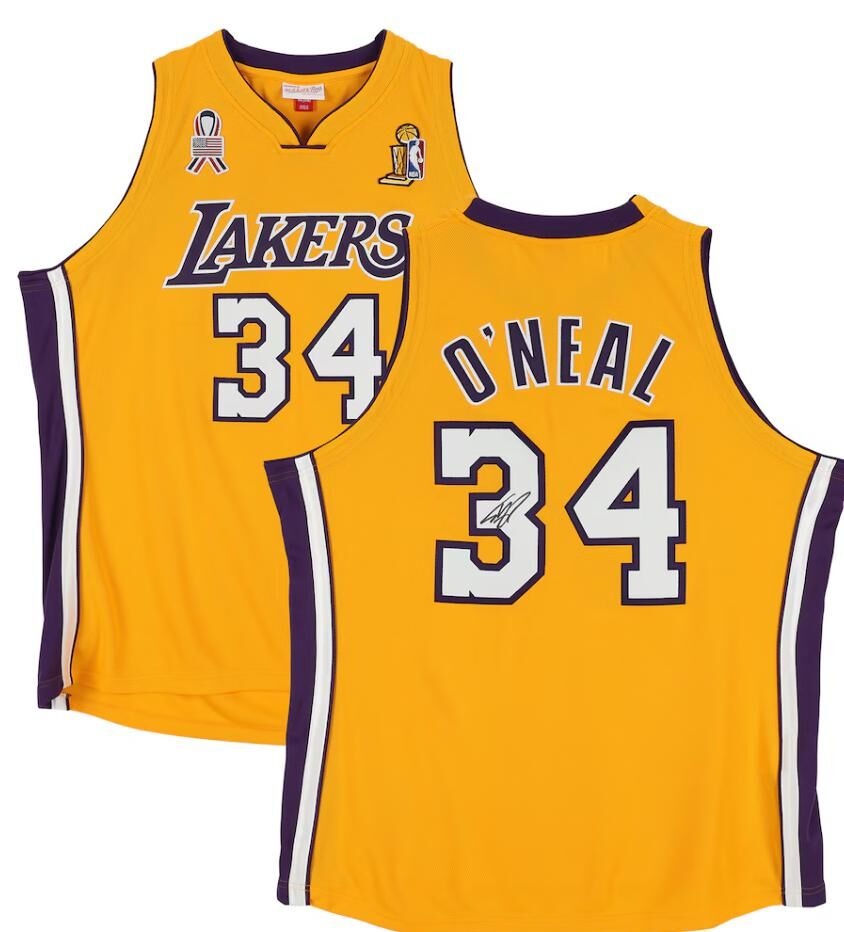 Shaquille O'Neal Los Angeles Lakers Autographed Gold Mitchell & Ness 2001-02 Authentic Jersey