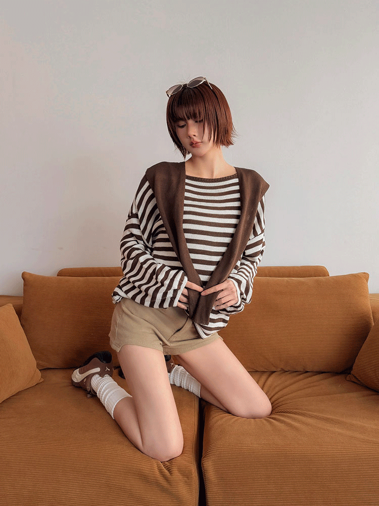春夏多穿法·清透條紋薄針織（4色，附披肩）