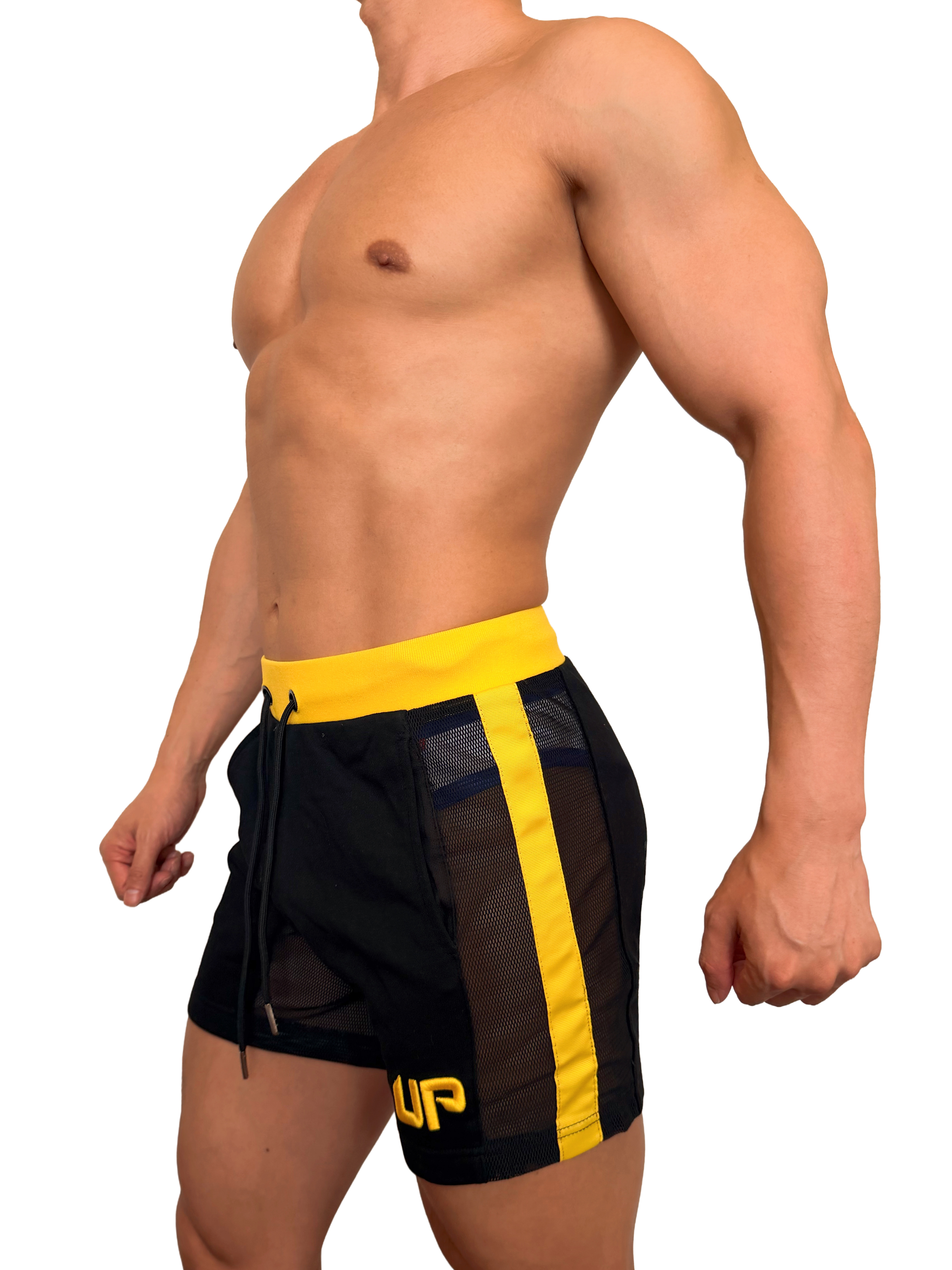 2026 全新色系 - UP For Fun Cross 透視棉短褲 純黑/鮮黃