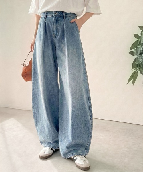 日本🇯🇵連線 Classical Elf 超修飾弧形收腰褶襉牛仔褲 繭型褲 牛仔褲 直筒褲 寬褲 牛仔寬褲  落地褲 長褲 闊腿褲 3色(任買兩件711免運)/預購