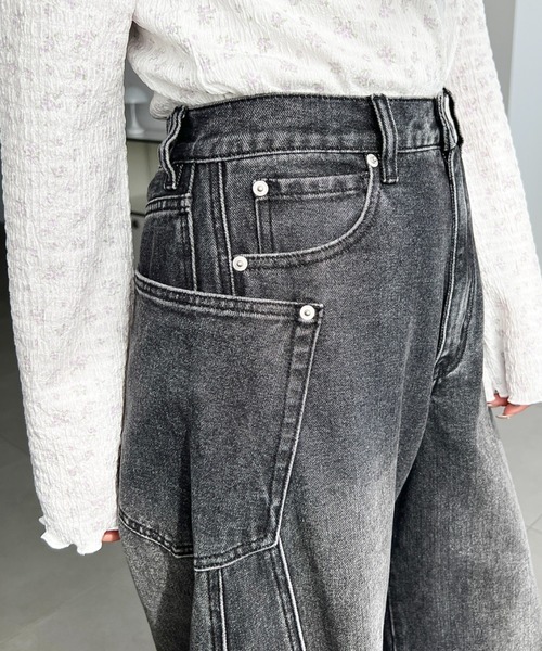 日系品牌服飾 moment+ 側邊大口袋拼接弧形牛仔褲 繭型褲 牛仔褲 直筒褲 寬褲 長褲 休閒褲 3色(任買兩件711免運)/預購