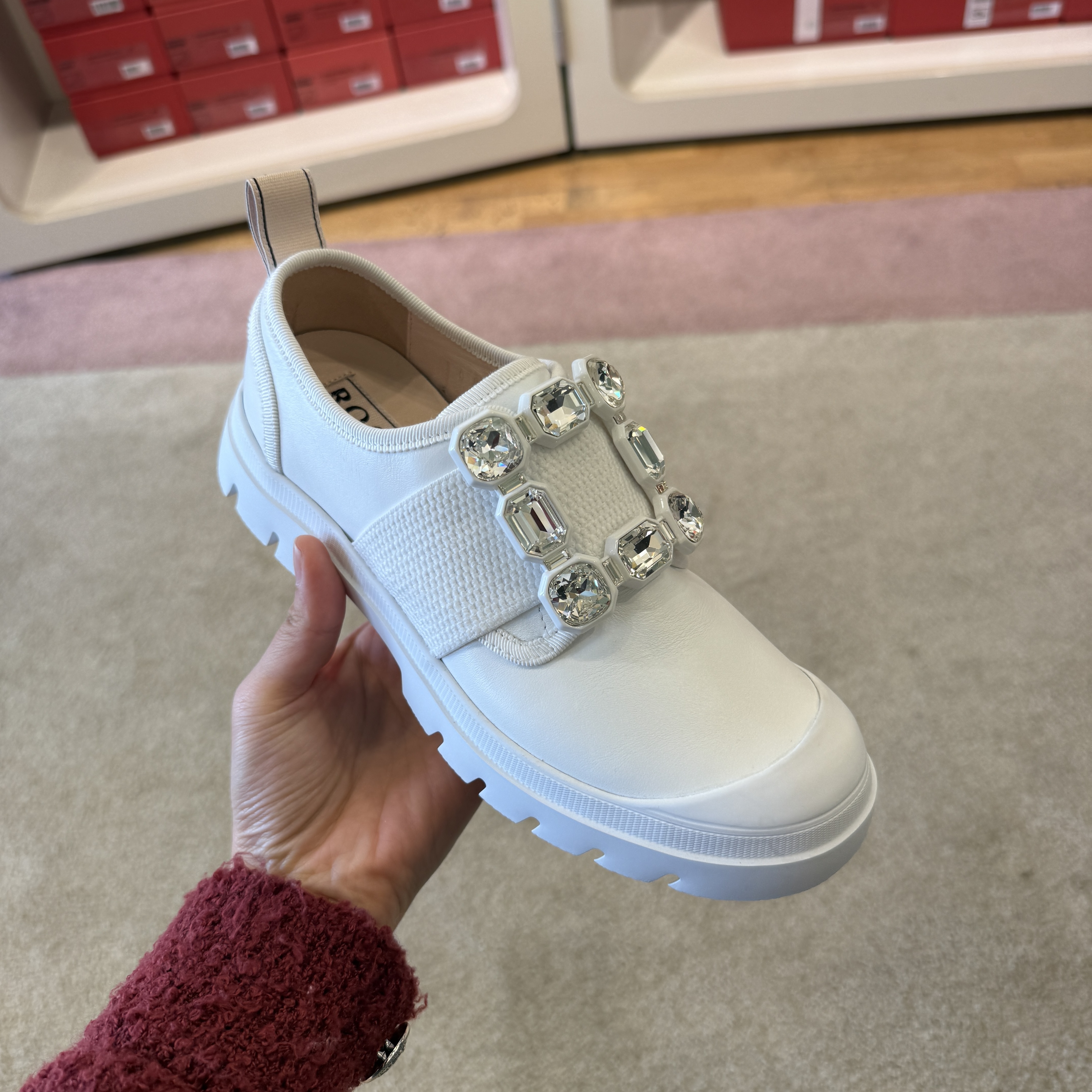 Roger Vivier RV walky viv strass leathers loafers white