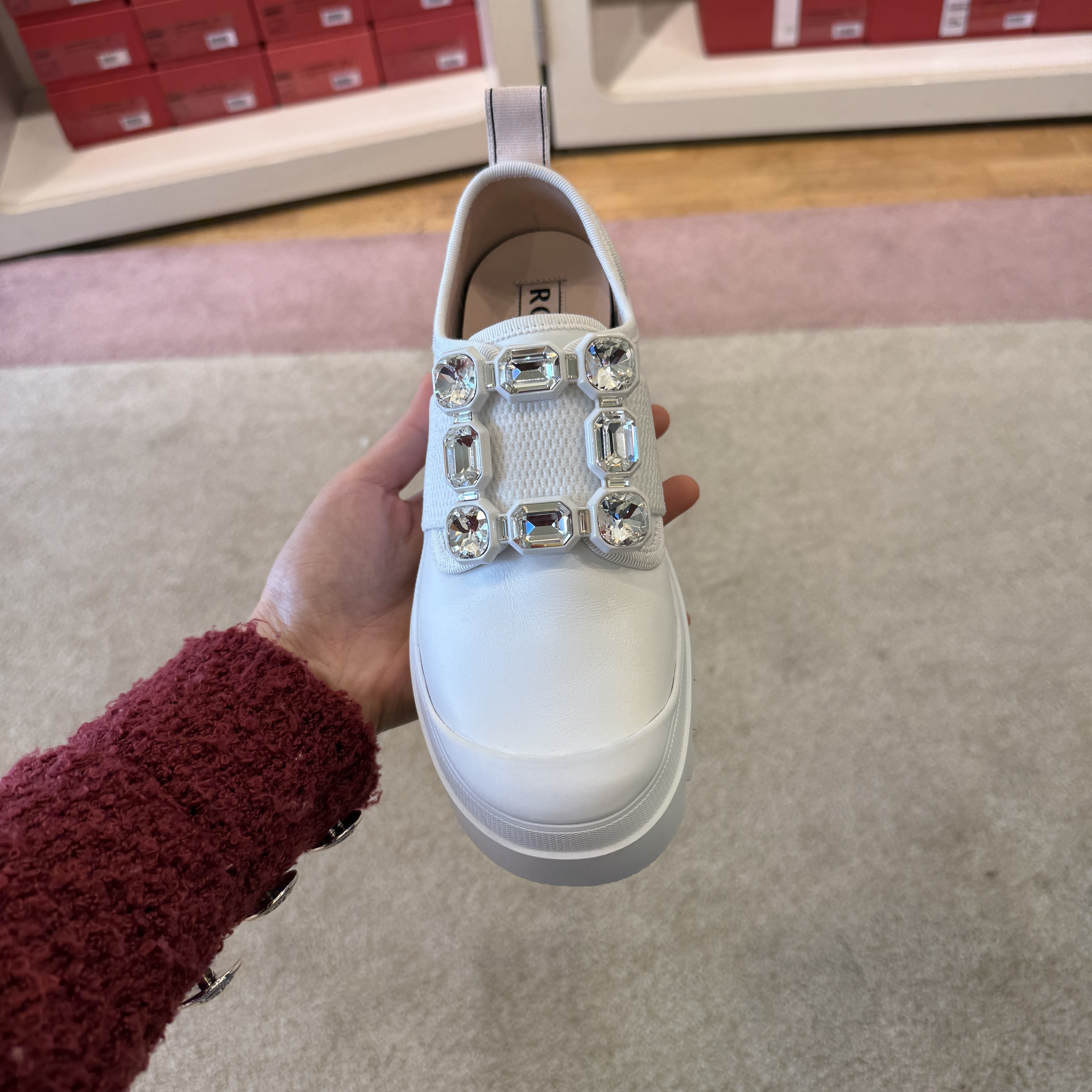 Roger Vivier RV walky viv strass leathers loafers white