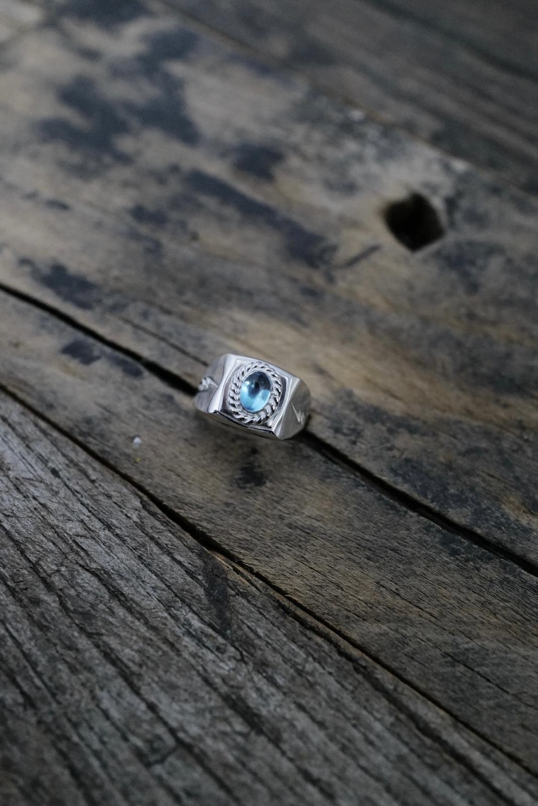 銀繩Sky Blue Topaz 印台戒