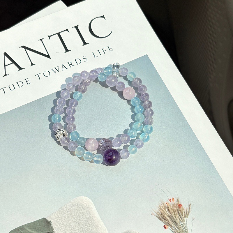 【人魚淚】紫水晶x海藍寶x紫鋰輝雙圈水晶手鍊