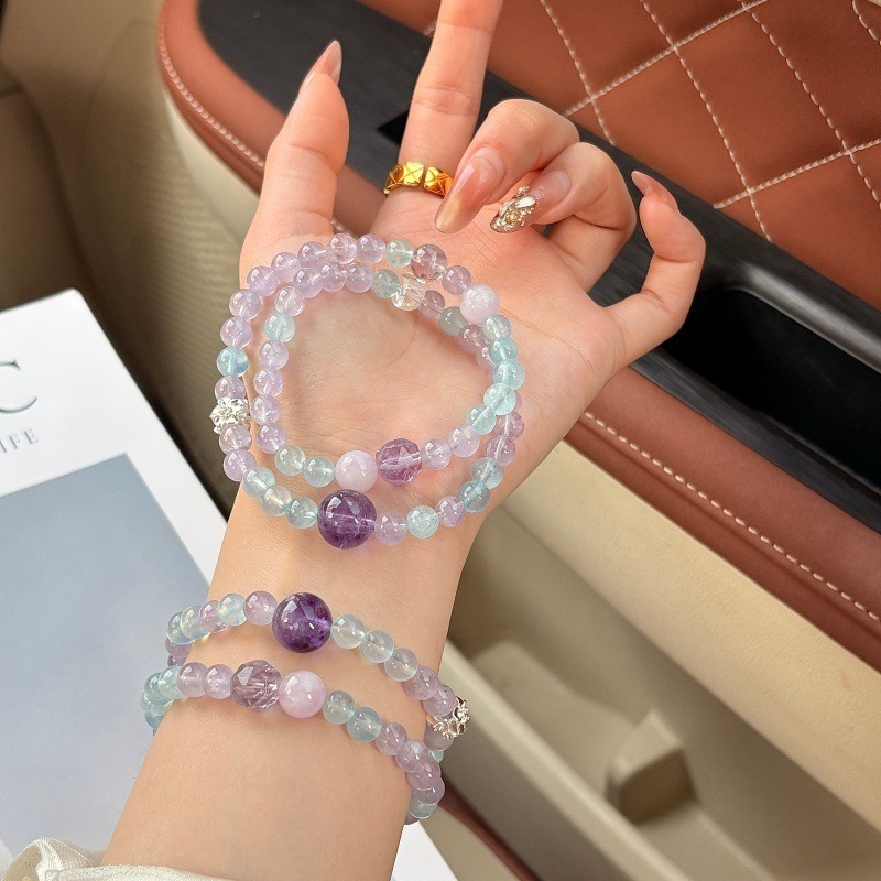 【人魚淚】紫水晶x海藍寶x紫鋰輝雙圈水晶手鍊