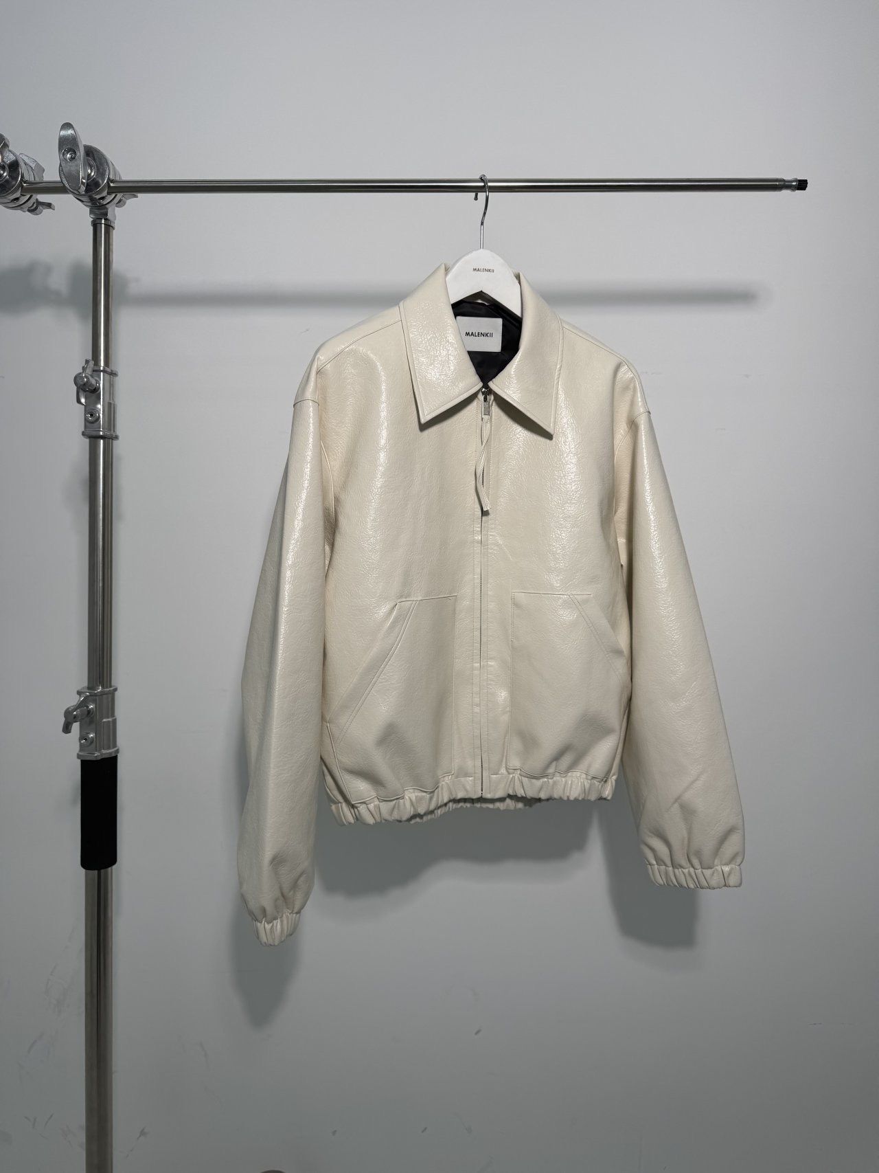 淨色反領合成皮褸 MALENKII-196JK
