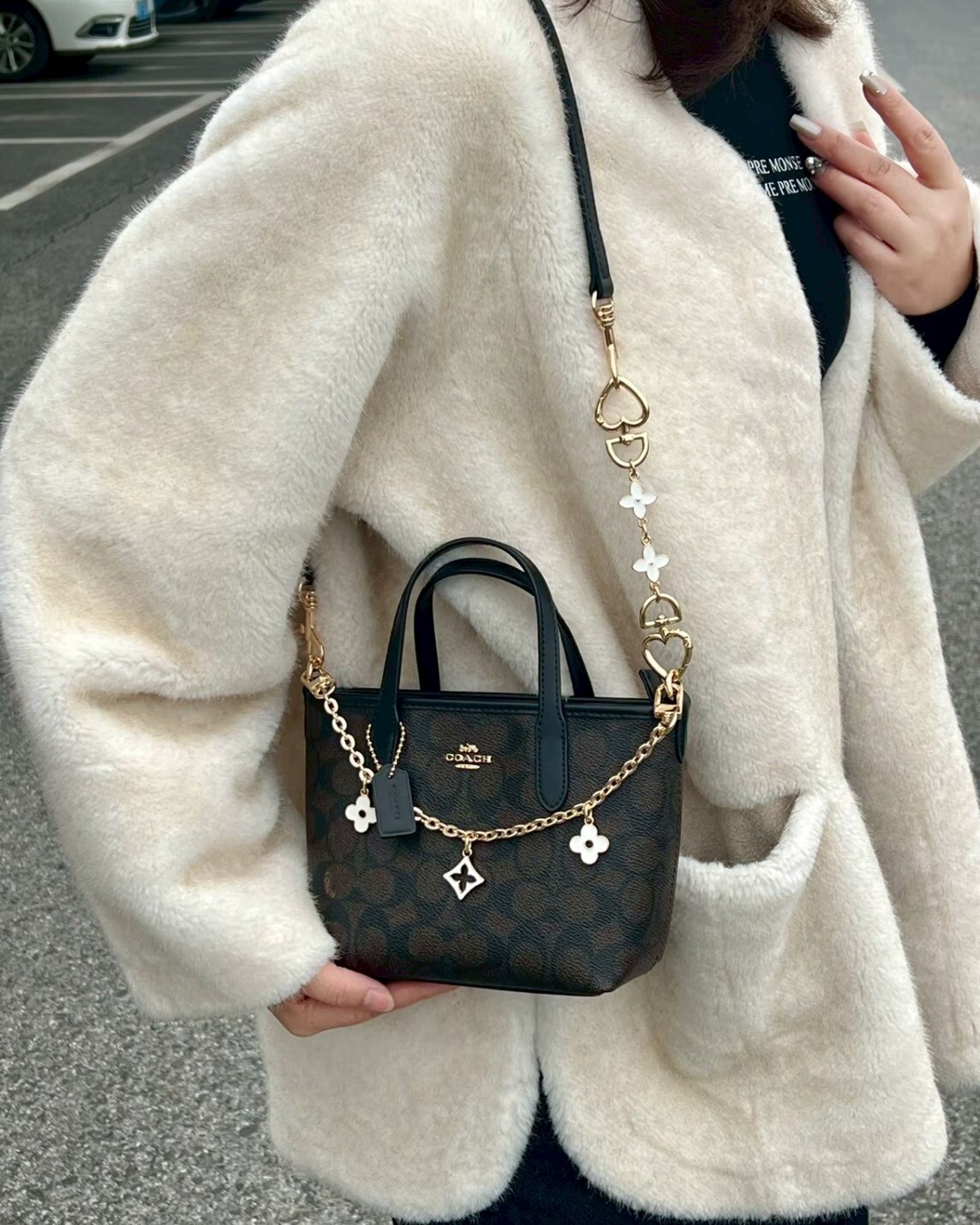 COACH City 15 黑棕色 迷你托特包 經典老花 肩背包 手提包