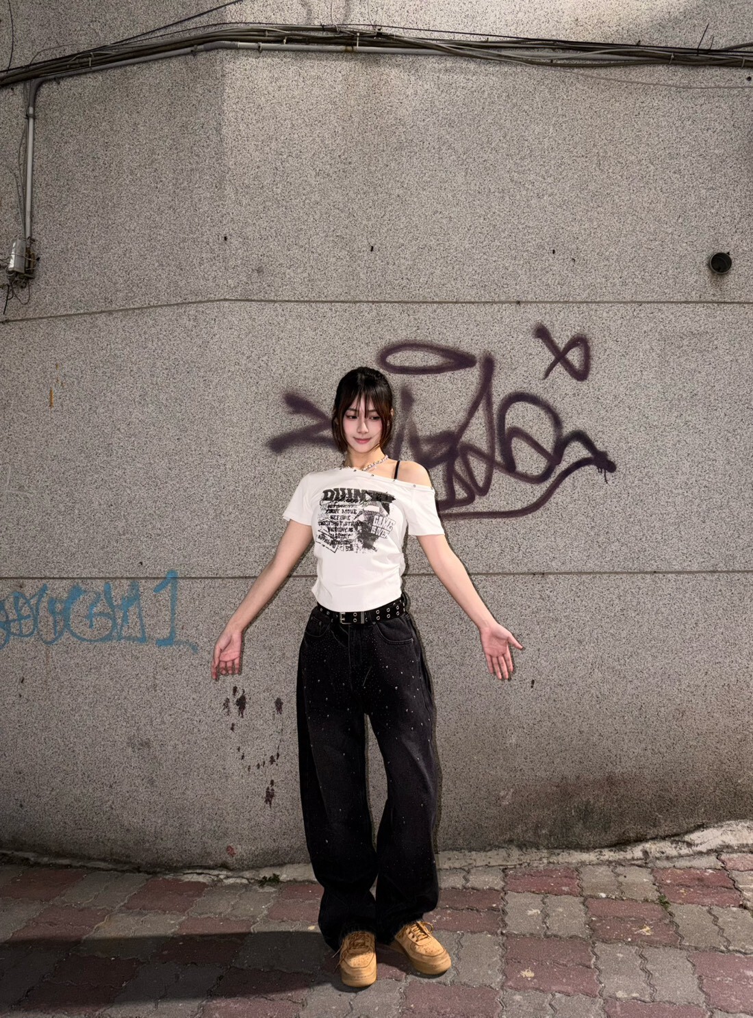 (GOAL) 美式鉚釘斜肩短版上衣 女生上衣 2180