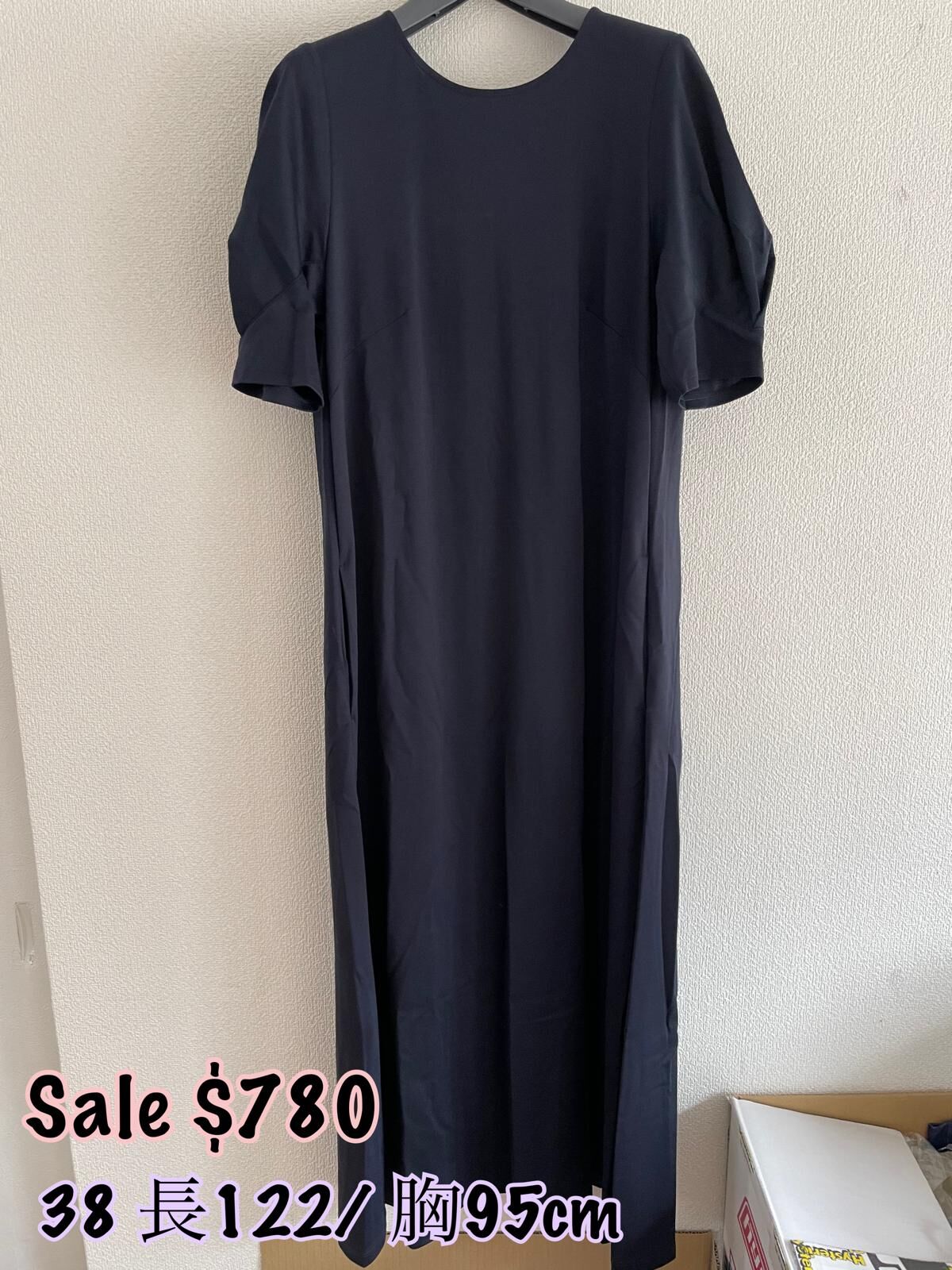 260331 Blue label 後面格仔 短袖連身裙 Navy