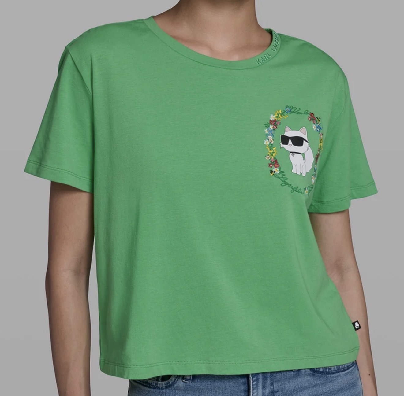 Karl Lagerfeld 女裝貓貓Logo短 Tee (綠) KL46