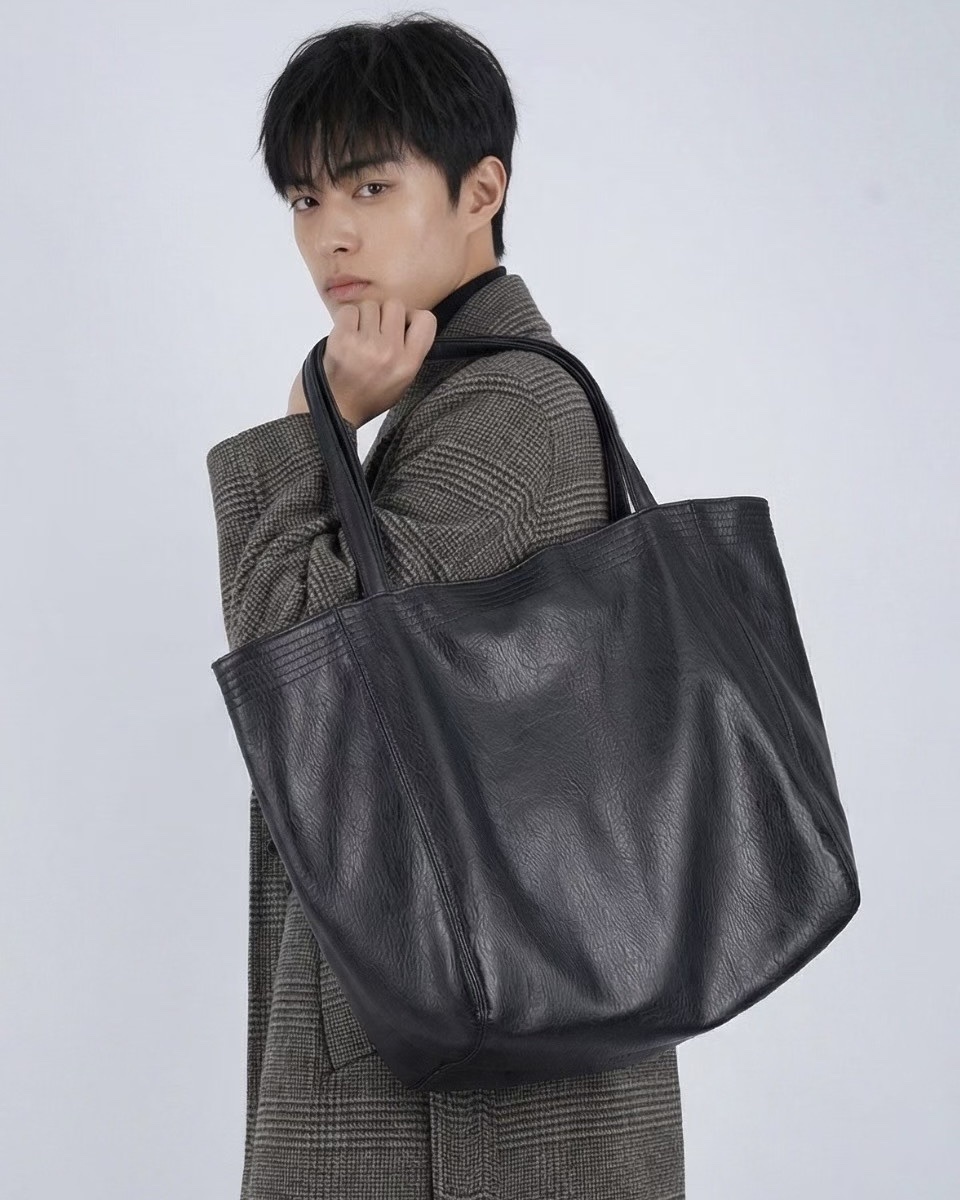 𝐇·𝐓·𝐒 韓國 皮革紋理 素面 質感滑順 大容量 手提 單肩包 托特 包包