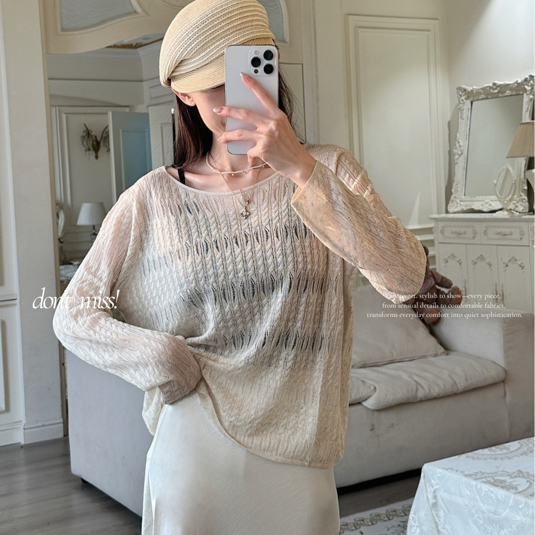 【輕透微霧】DOMISS氣質透膚皺褶針織上衣-2色 慵懶顯瘦・微透光感 (現+預)