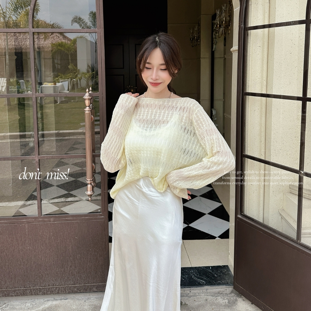 【輕透微霧】DOMISS氣質透膚皺褶針織上衣-2色 慵懶顯瘦・微透光感 (現+預)