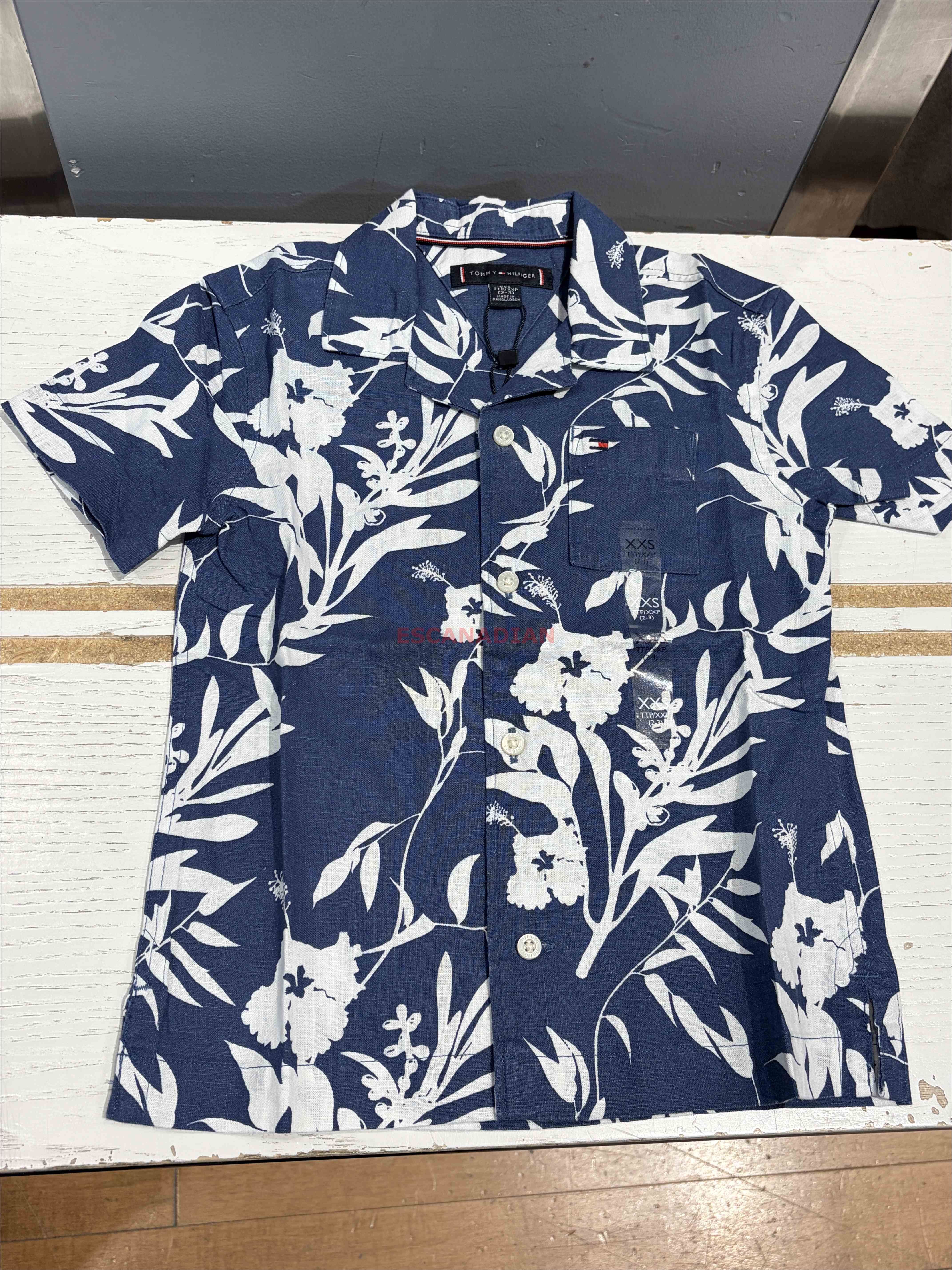 TOMMY 男大童 棉麻材質 夏季滿版圖案 短袖襯衫 (2色)