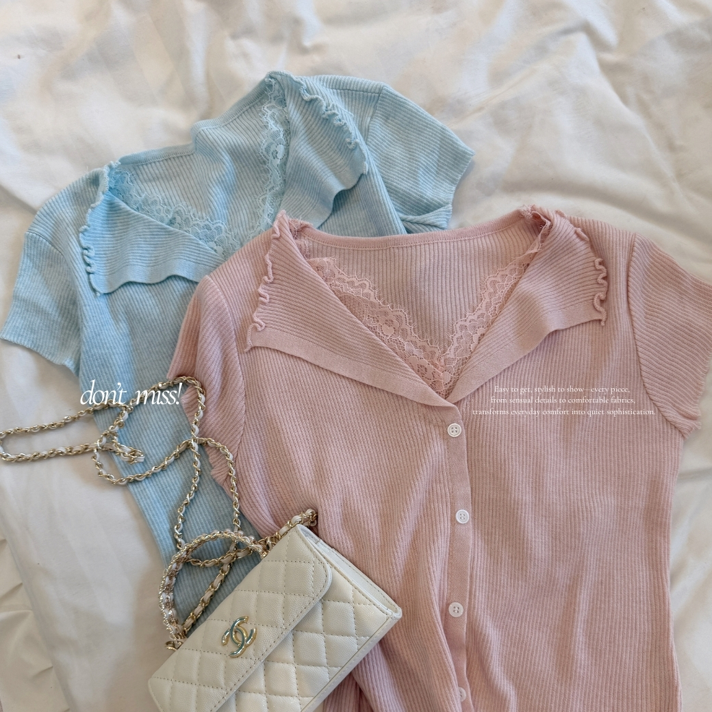 【柔柔濾鏡】DOMISS爆款! 蕾絲拼接針織短袖上衣-4色(現+預)