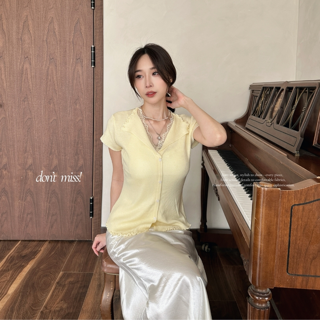 【柔柔濾鏡】DOMISS爆款! 蕾絲拼接針織短袖上衣-4色(現+預)