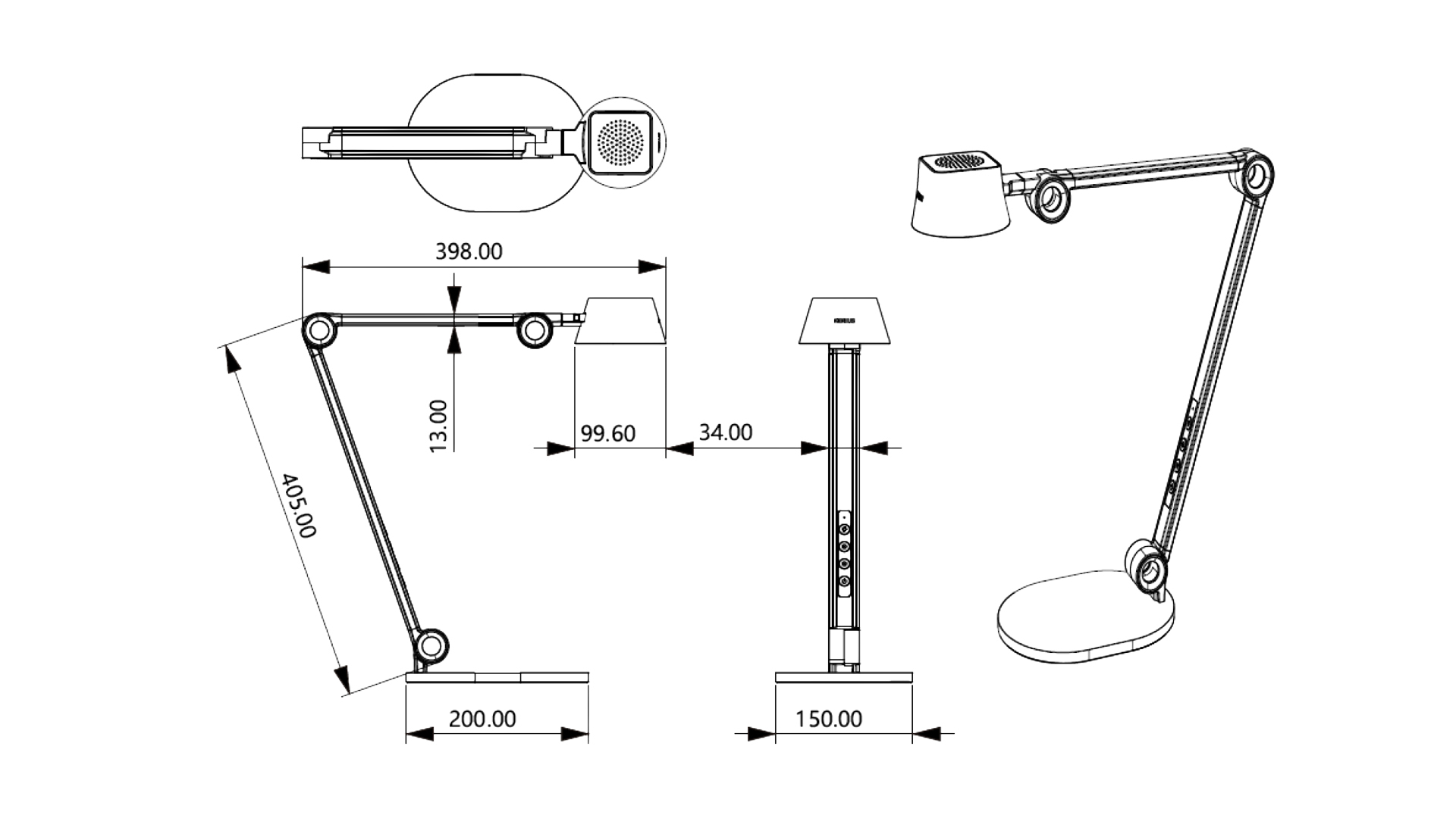 GENTECH 光敘極簡單臂檯燈 詳細尺寸與規格圖