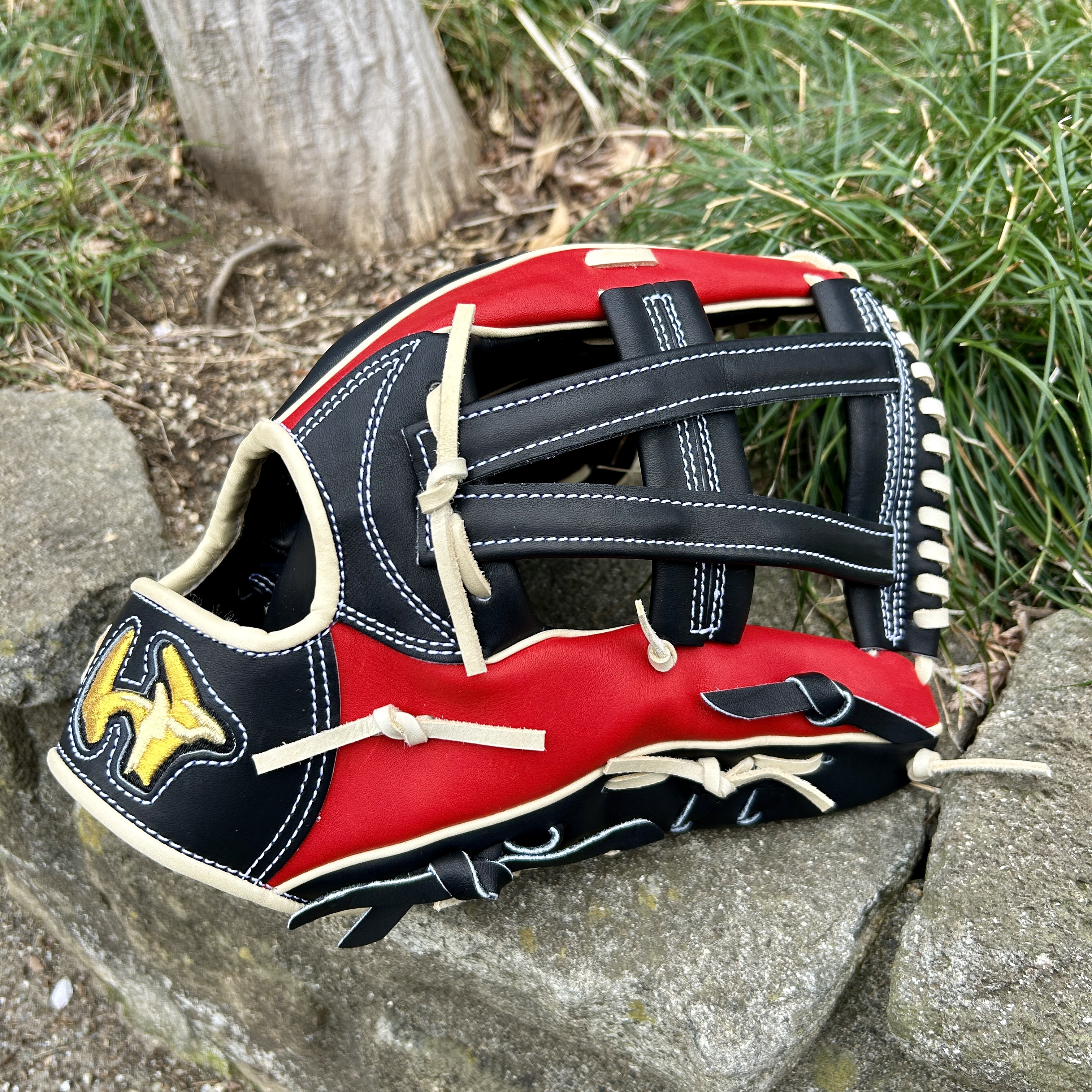 約12.9吋 WP 獨角獸 硬軟式兼用 外野 黒ｘ赤ｘ白 配色 瘋牛限定手套 WGK5GP7 M2508-136