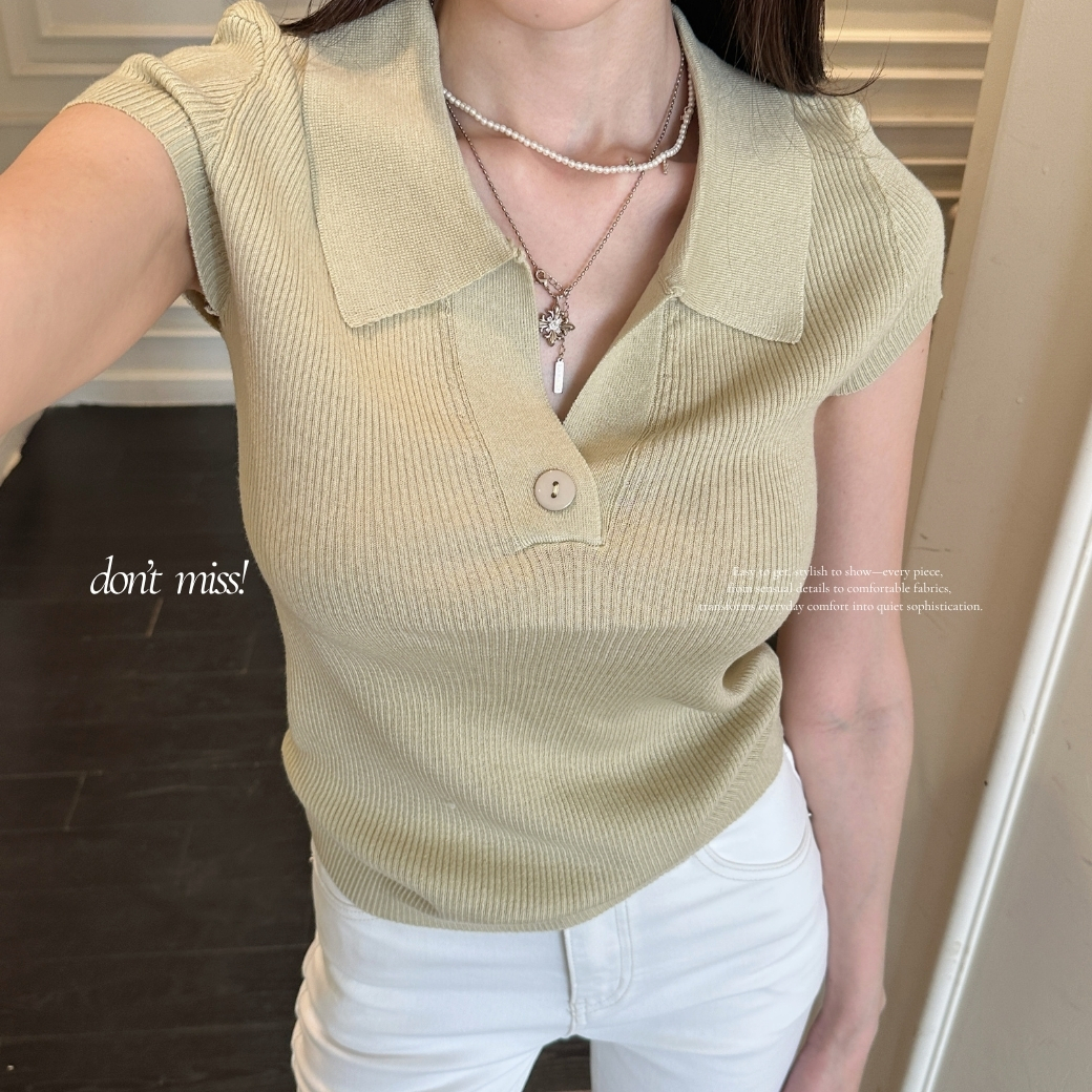 【顯瘦小臉】DOMISS百搭翻領針織短袖上衣-4色(現+預)