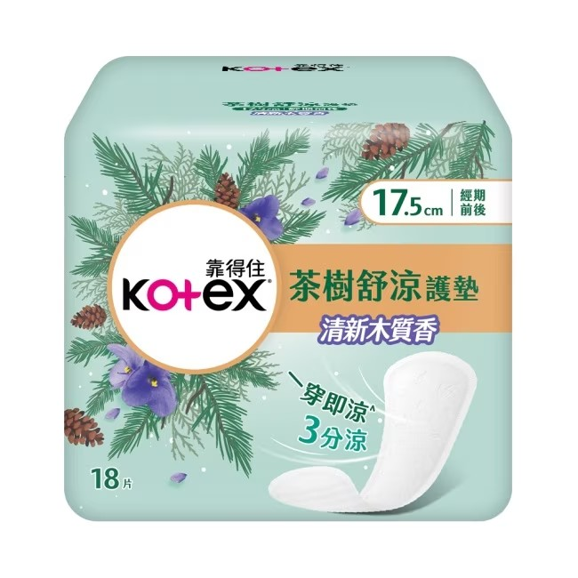 【靠得住】Kotex茶樹舒涼棉木質香護墊17.5cm 18片