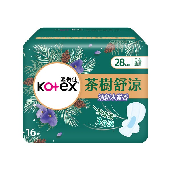【靠得住】Kotex茶樹舒涼棉木質香護墊28cm 16片