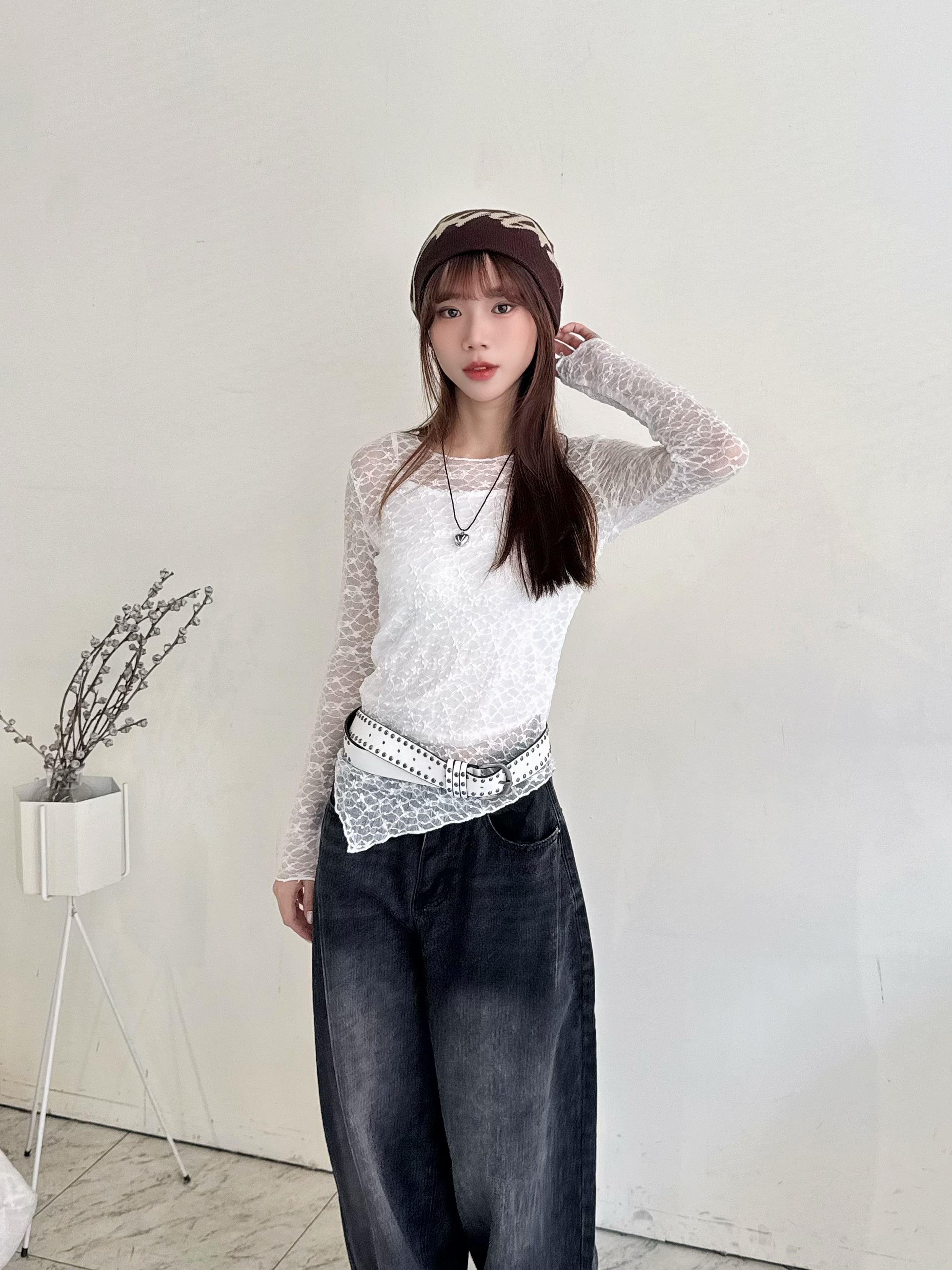 兩件式蕾絲透膚上衣+吊帶-6651