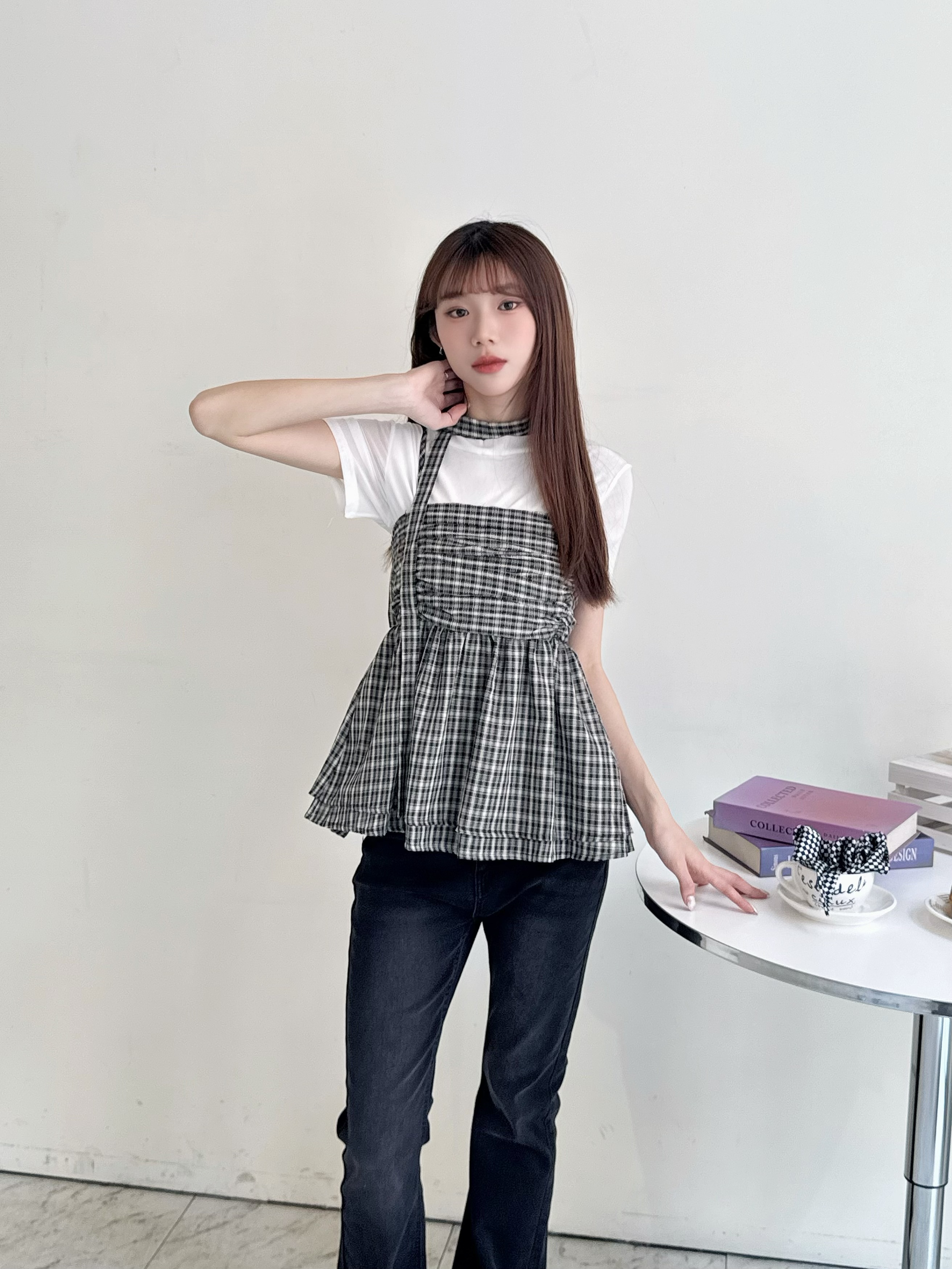 透膚素色短袖上衣-6661