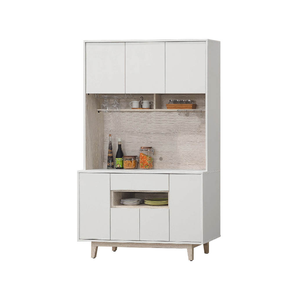 柏蒂家居-巴克利4尺七門單抽高餐櫃/電器收納櫃/碗盤置物櫃(上座+下座)