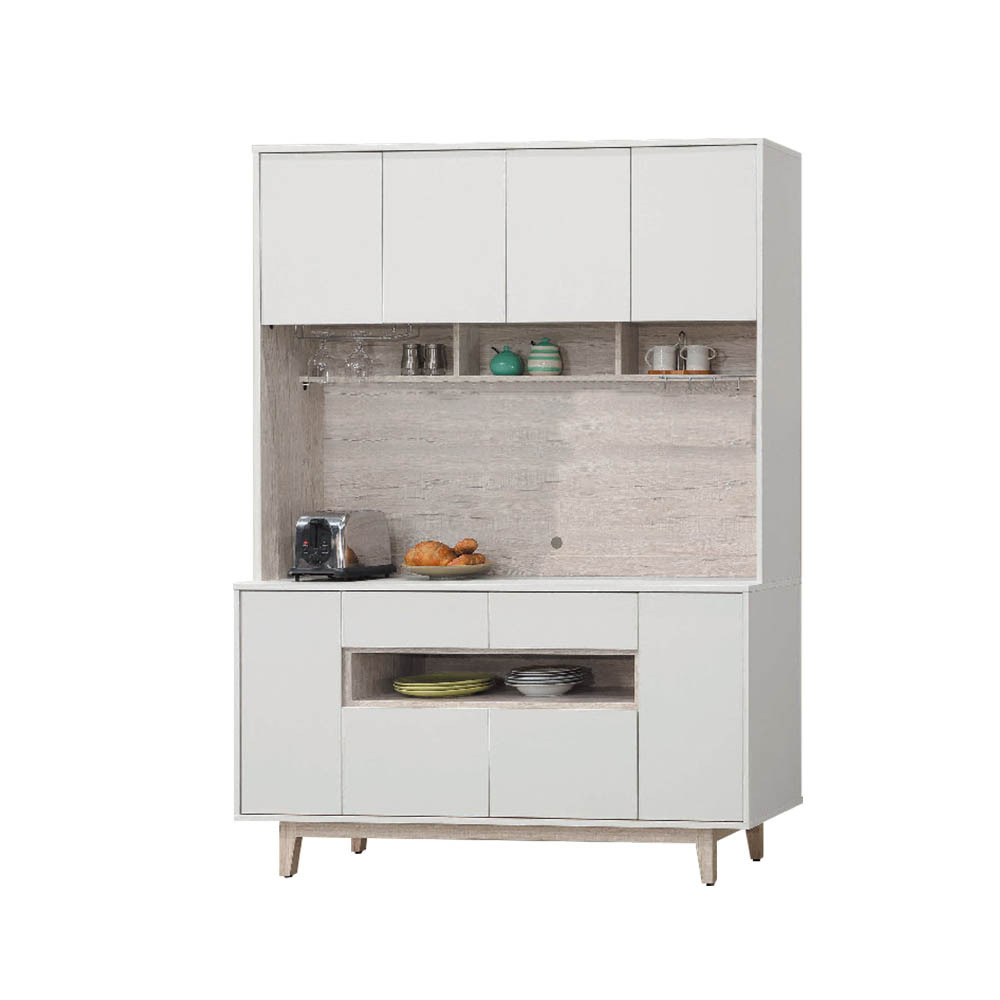 柏蒂家居-巴克利5.1尺八門二抽高餐櫃/電器收納櫃/碗盤置物櫃(上座+下座)