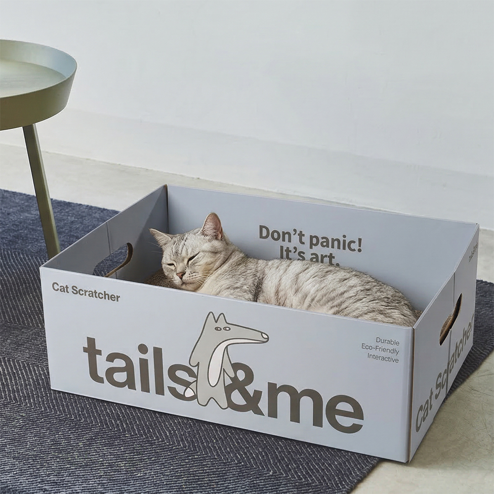 tails&me 尾巴與我｜居家生活 貓咪盒型貓抓板｜灰狼