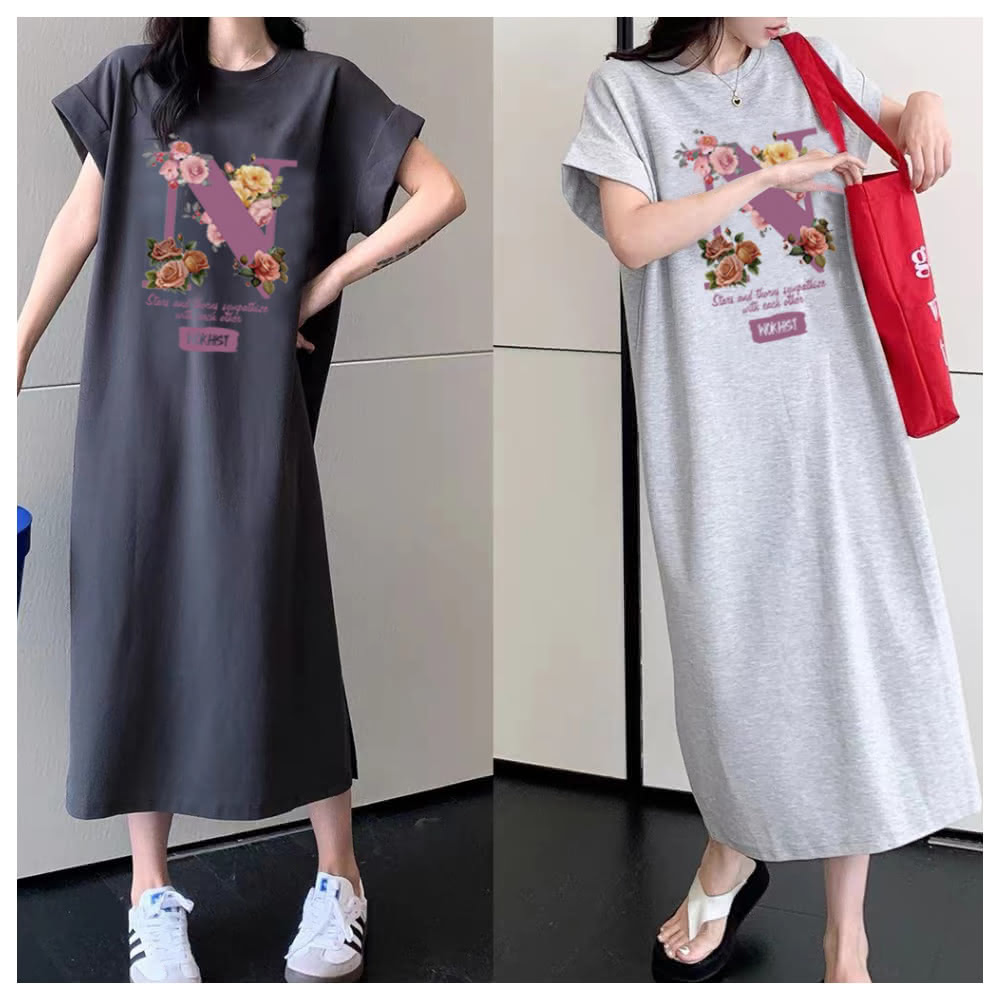 【ASister 小姊姊】AS1388#休閒洋裝☆切袖*大N花卉*加大尺碼中長版休閒洋裝(6色 L-4XL)