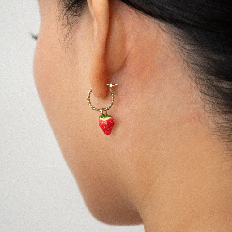 草莓迷你圈型耳環-單只