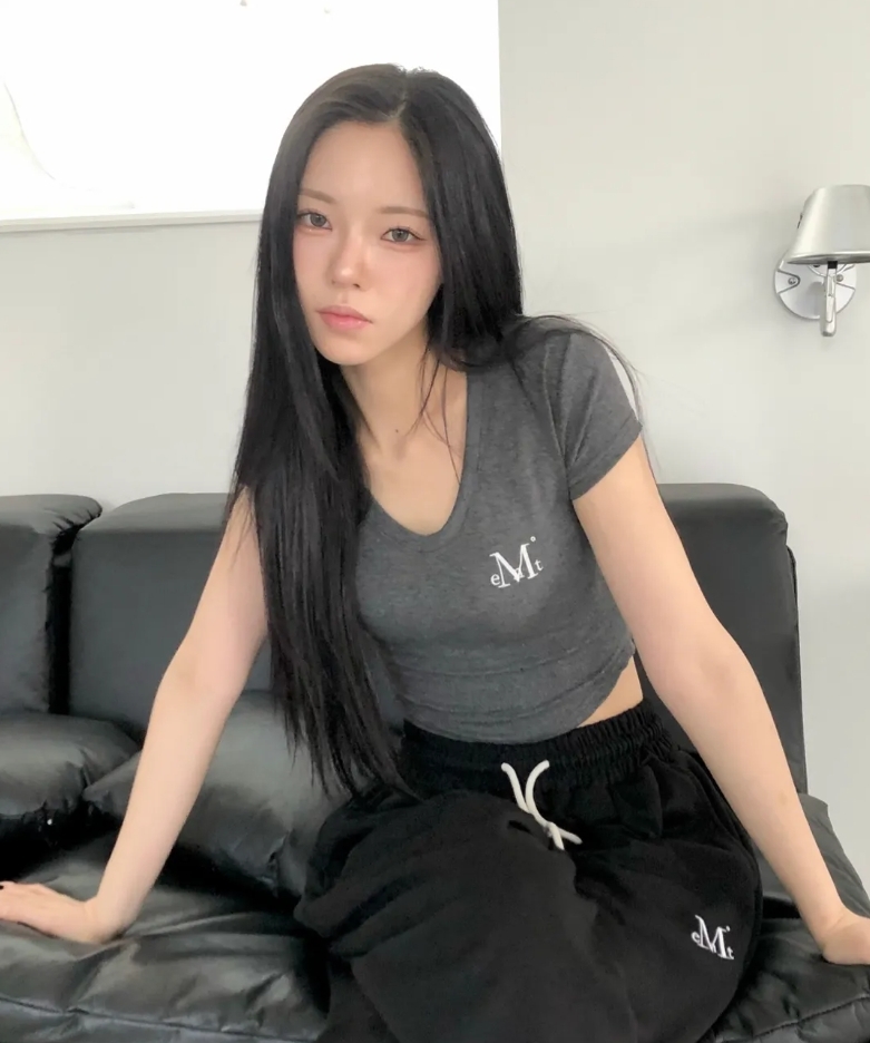 （現貨）韓牌  MUCENT VELIN V領 短版 刺繡 合身 短T P00000XJ