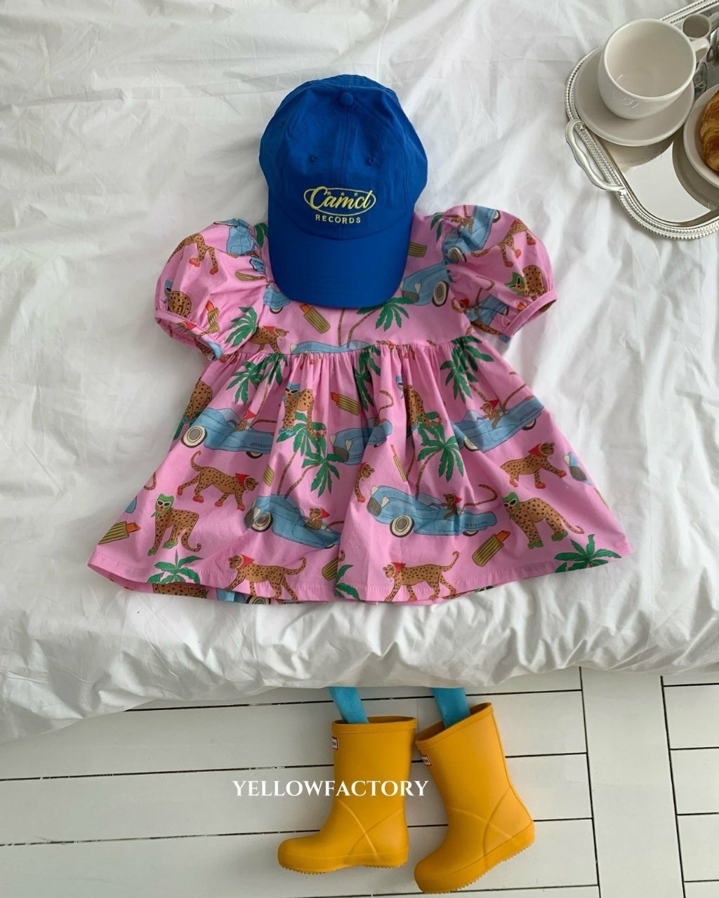 正韓夏Yellowfactory 粉色花豹澎澎袖洋裝