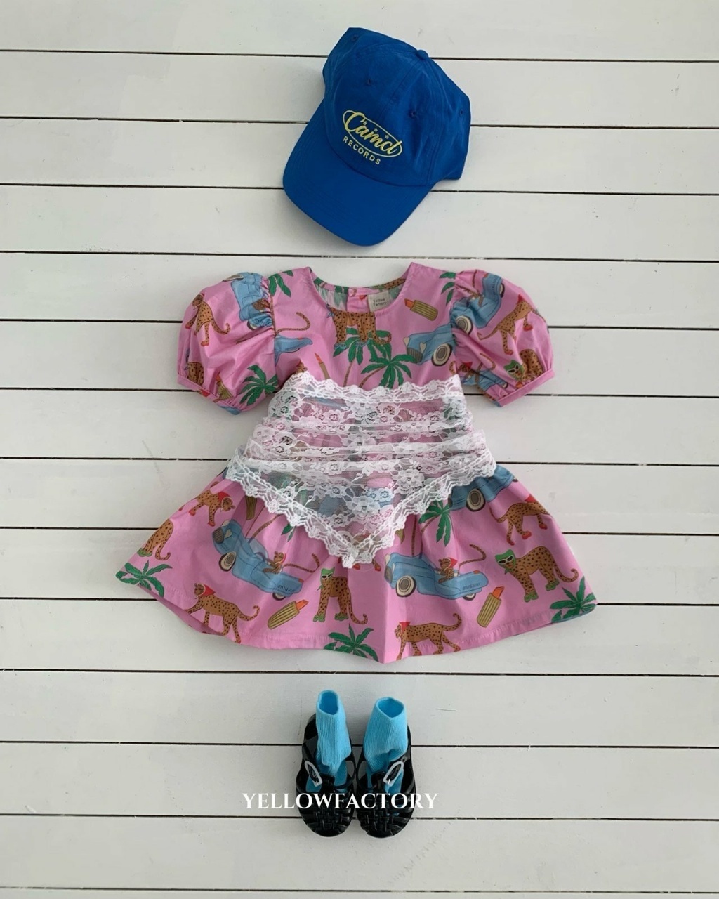 正韓夏Yellowfactory 粉色花豹澎澎袖洋裝