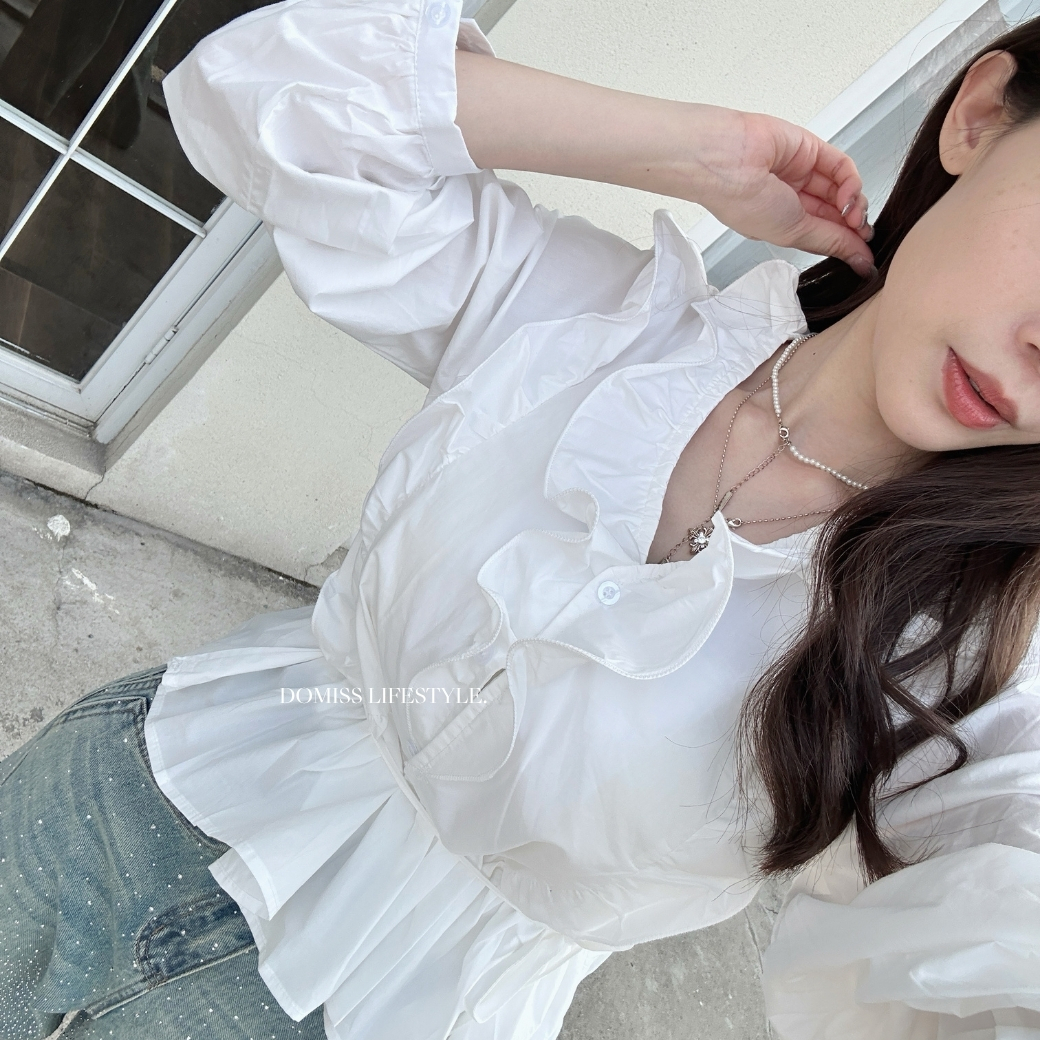 【甜俏女主】DOMISS荷葉綁帶收腰上衣 顯瘦收腰 氣質微甜感 (現+預)