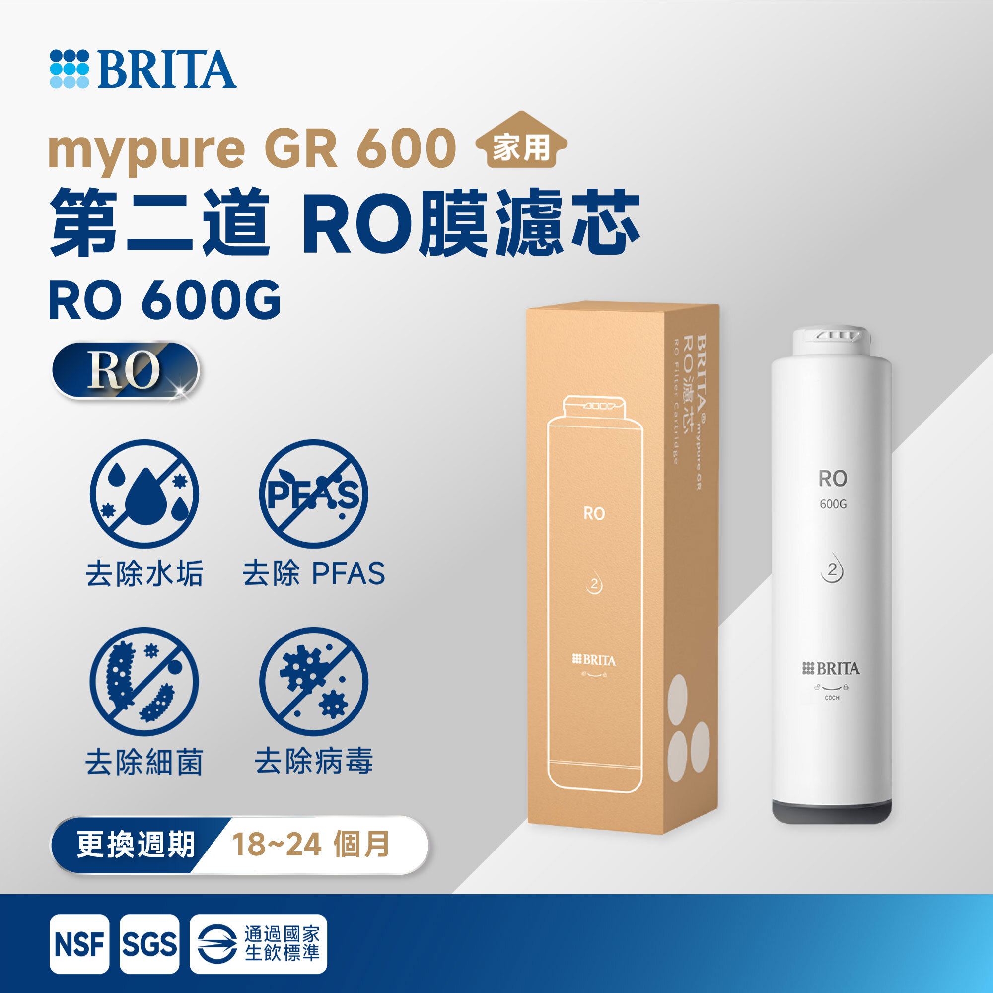 【BRITA】mypure GR 600 第二道 RO 膜濾芯 RO 600G