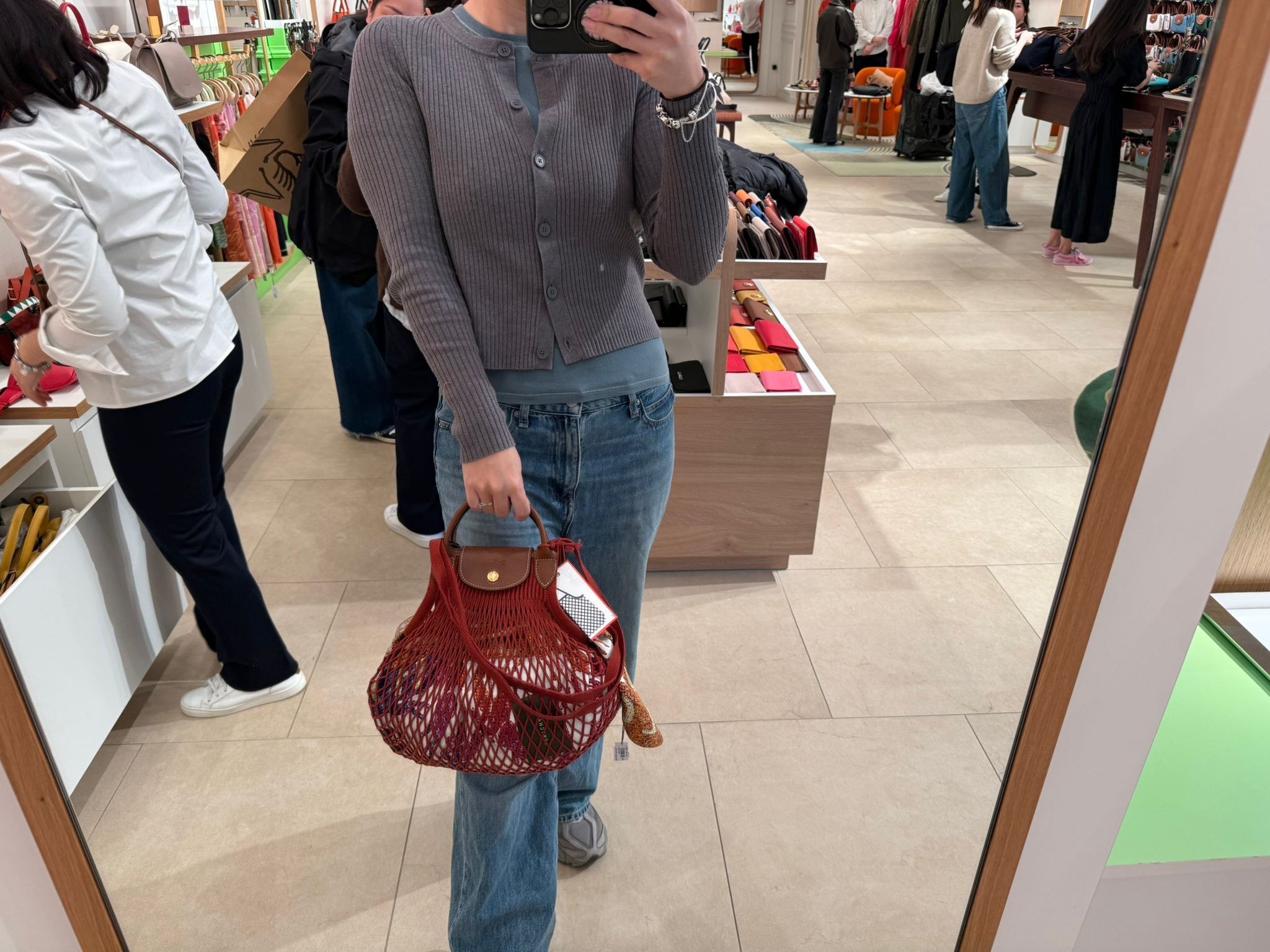 LYS01480 Longchamp Le Pliage Filet 網狀手提包 - 桃花心木色