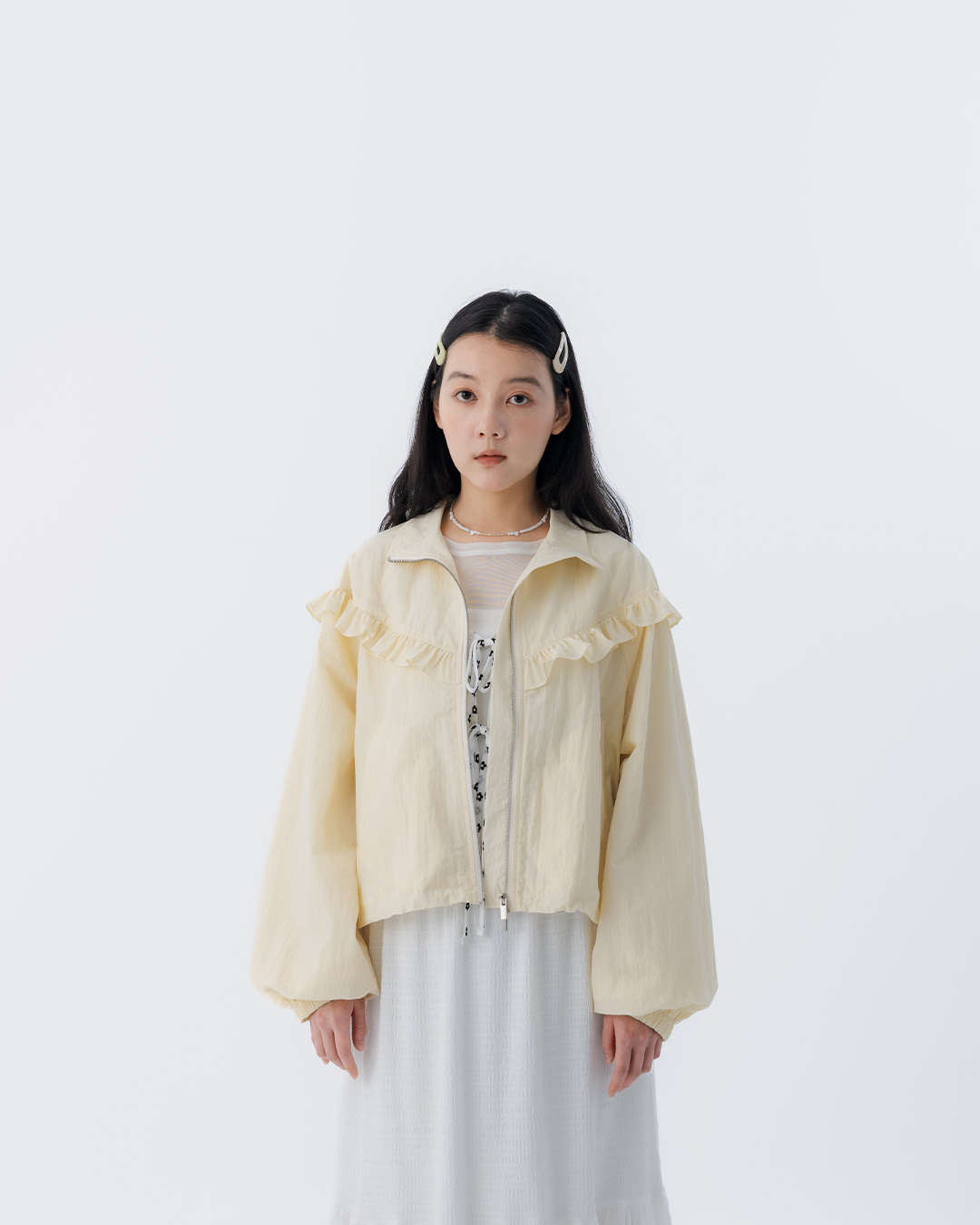 Cut-and-paint ruffled drawstring jacket, available in three colors【02071712】in stock+pre-order