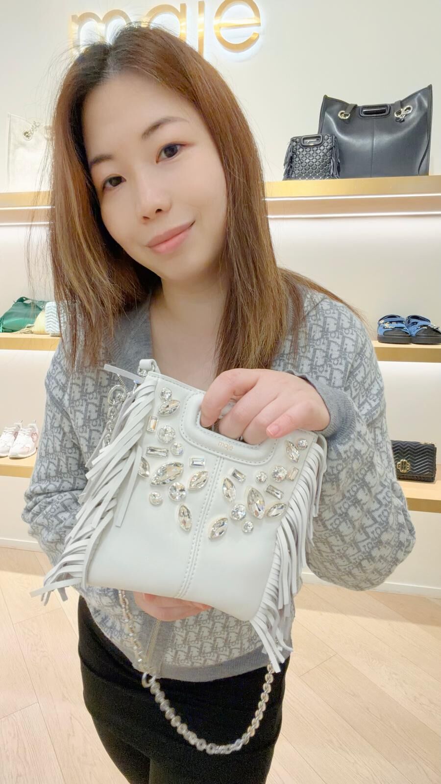 Maje 白色水晶流蘇袋 #MFASA01086