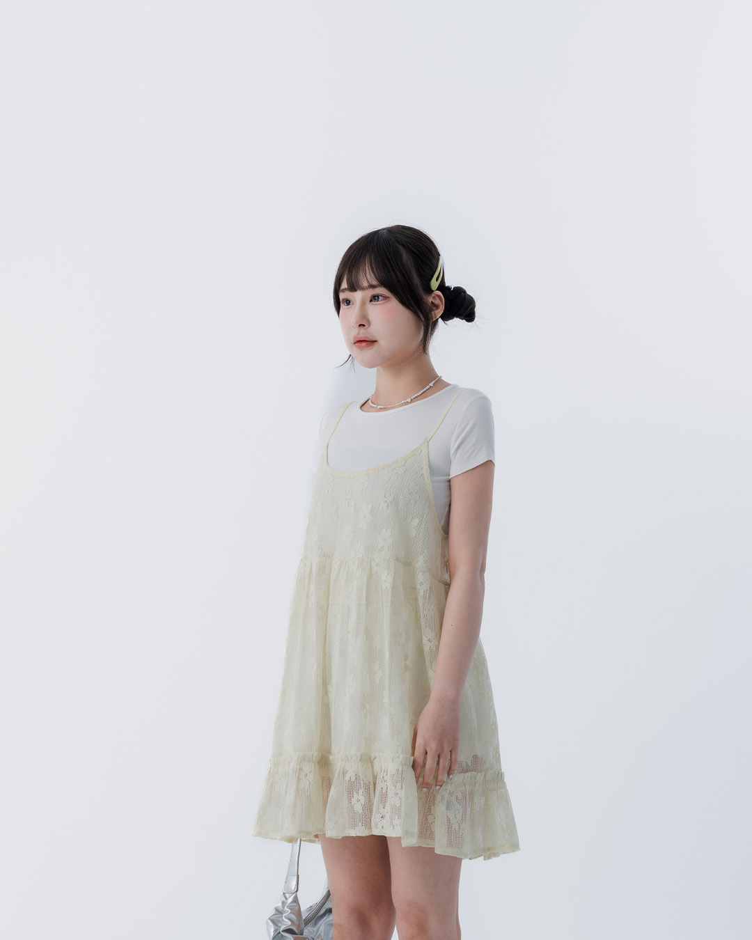 Hollowed-out jacquard ruffle hem spaghetti strap vest - green【01099542】in stock+pre-order