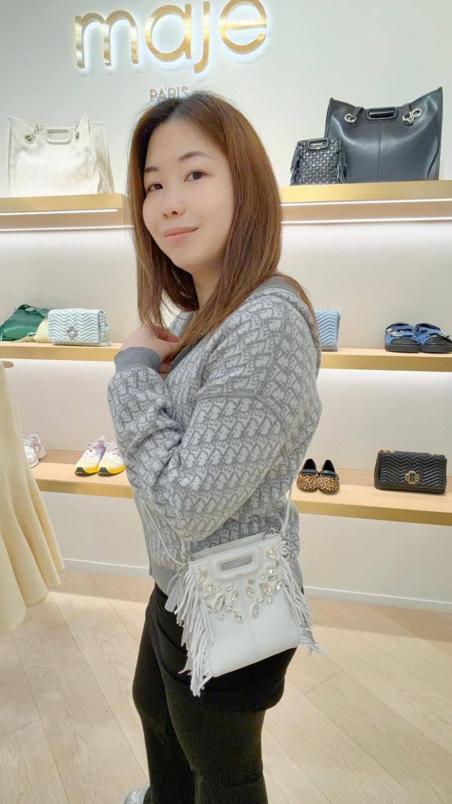 Maje 白色水晶流蘇袋 #MFASA01086